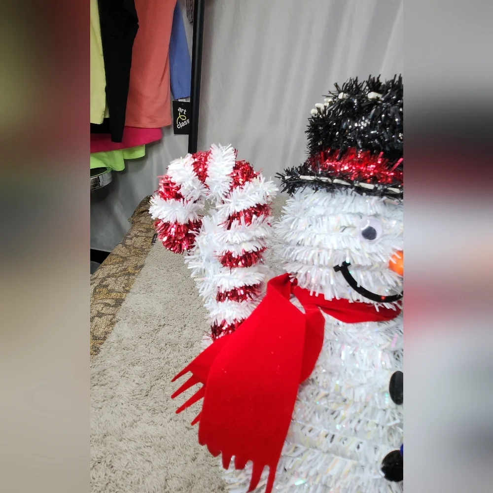 Festive Snowman Decoration with Candy Cane and Tree
